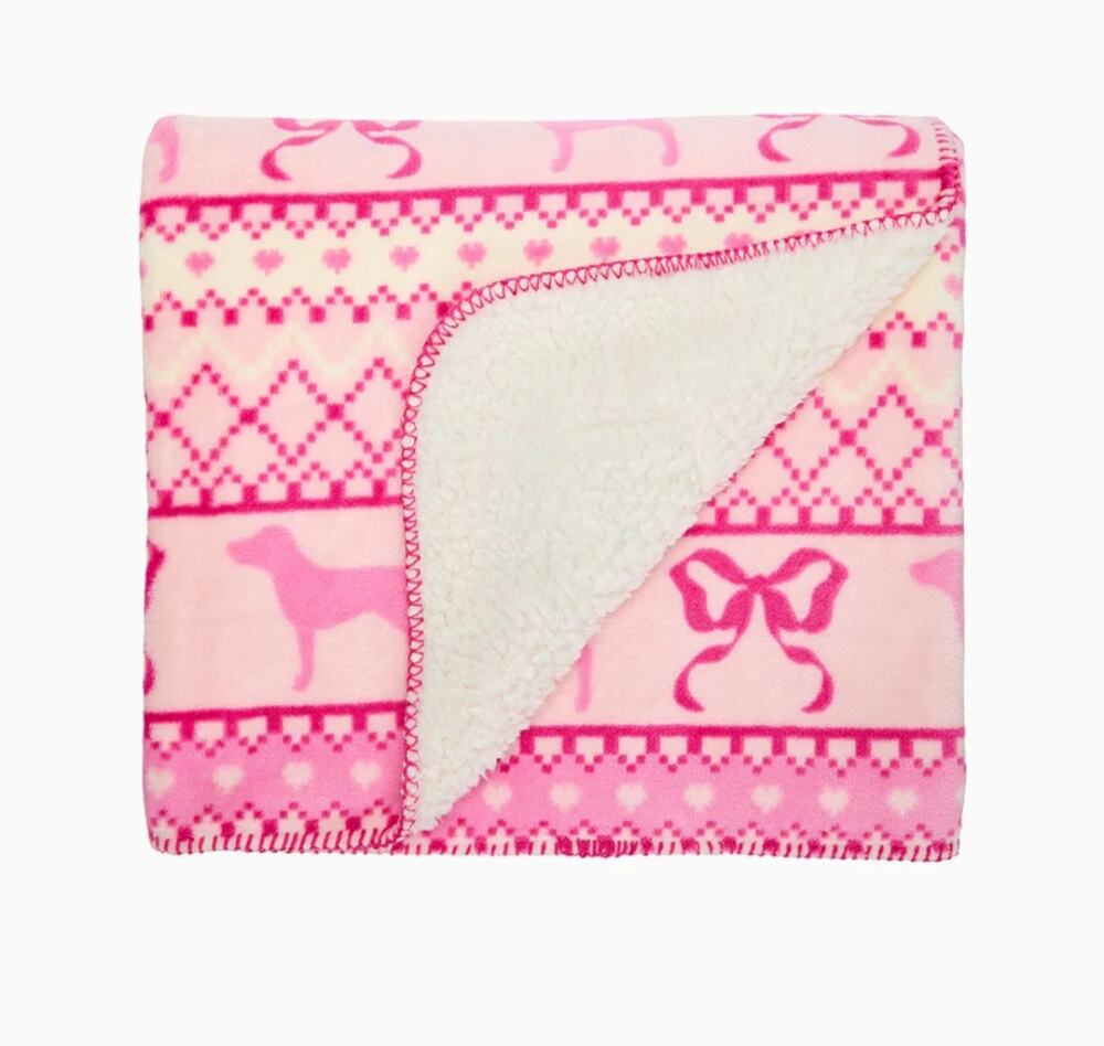 Victoria's Secret PINK x LoveShackFancy Sherpa Blanket Pink Fairisle NEW Limited